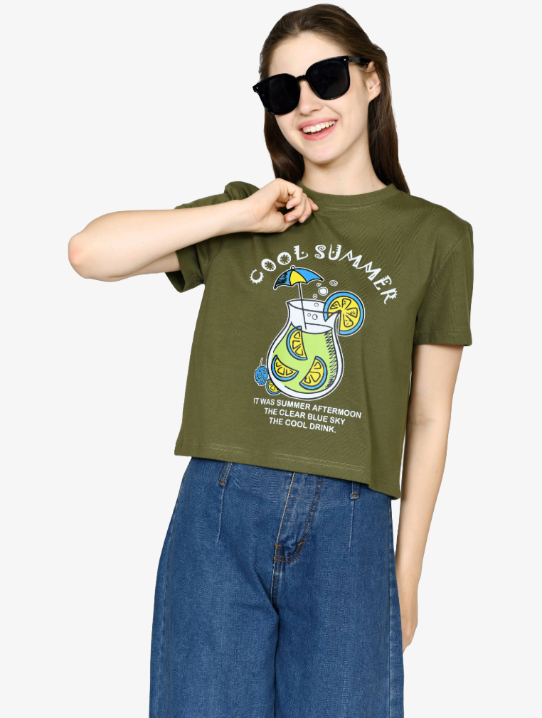 Cool Summer -  Cotton Cropped T-shirt